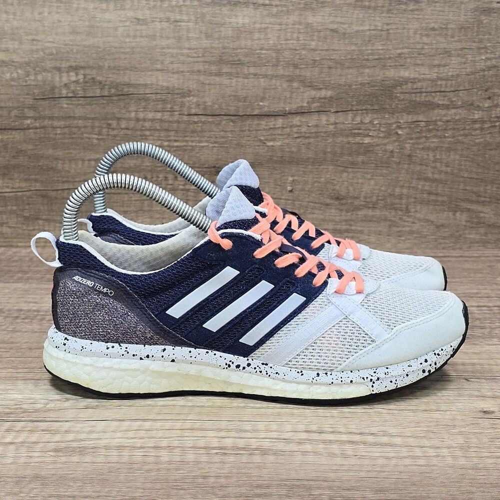 Adidas AdiZero Tempo 9 Women's Size 6.5 White Blue Running Shoes (CP9499) READ